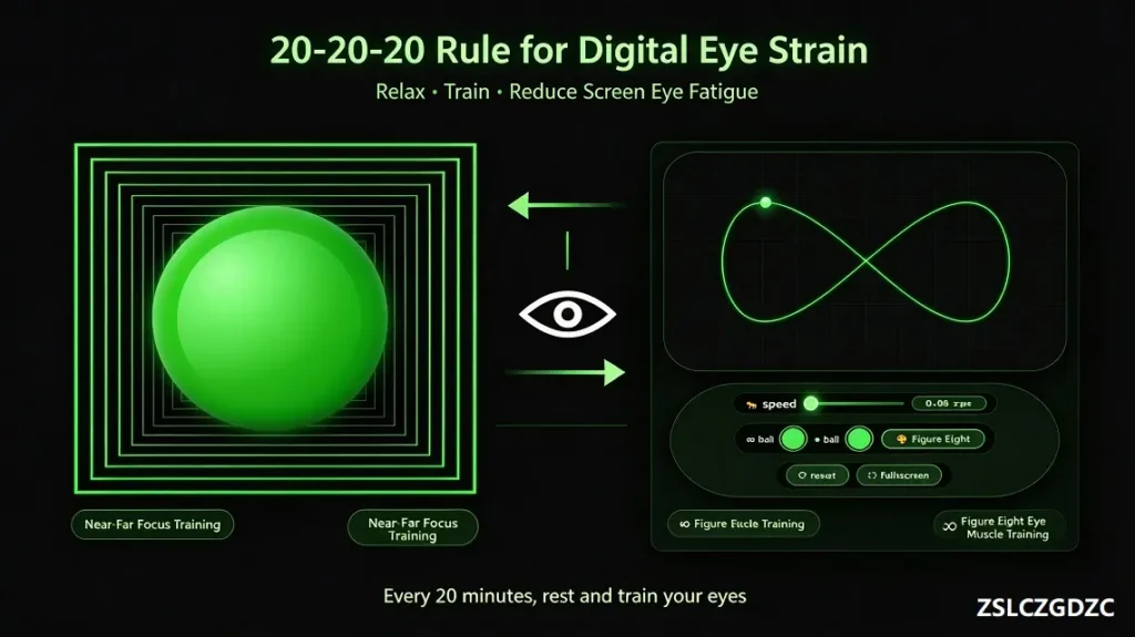 20-20-20 rule for digital eye strain combined with near-far focus training and figure eight eye muscle training